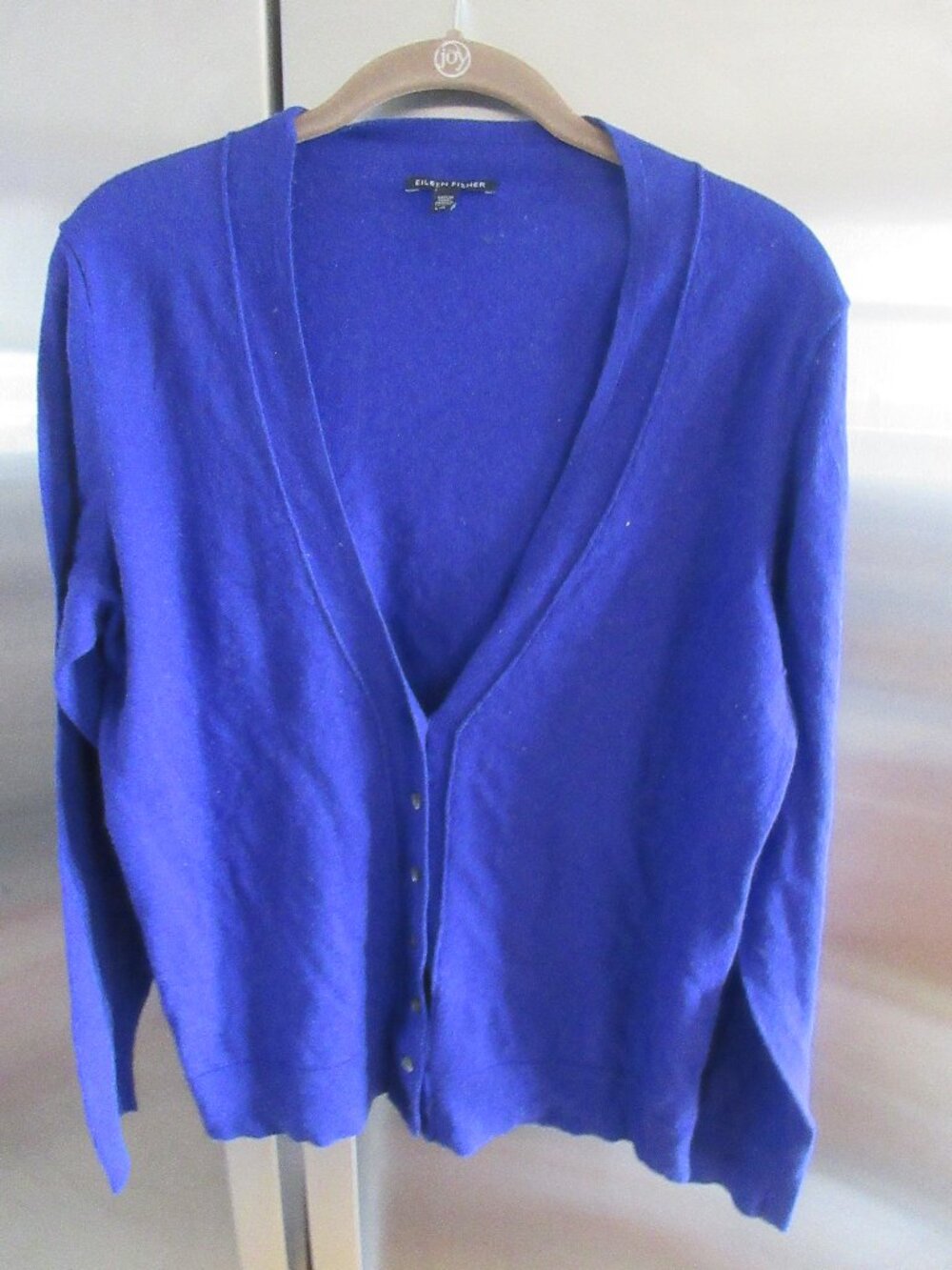 Eileen Fisher Purple Blue Merino Wool Blend V-Neck Cardigan Sweater Womens L